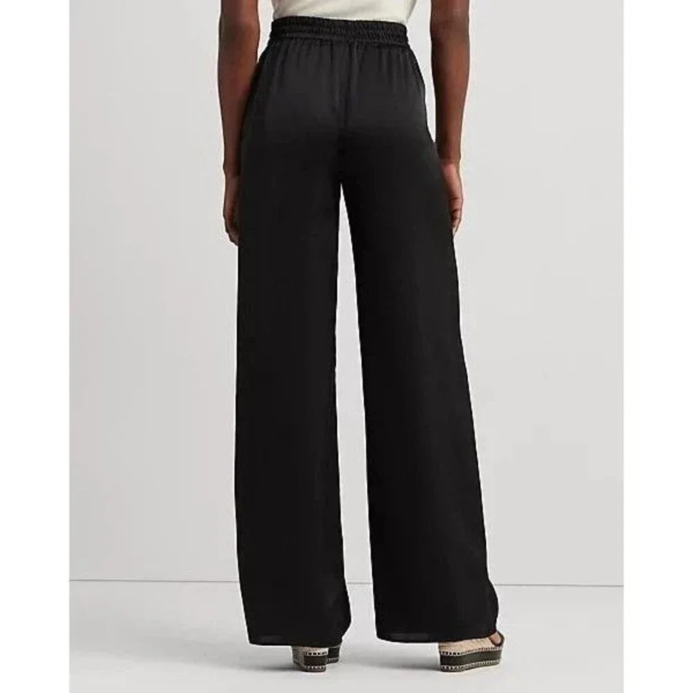 Lauren Ralph Lauren Womens Wide-Leg drawcord waist Satin Charmeuse Pants Black M - Picture 4 of 12